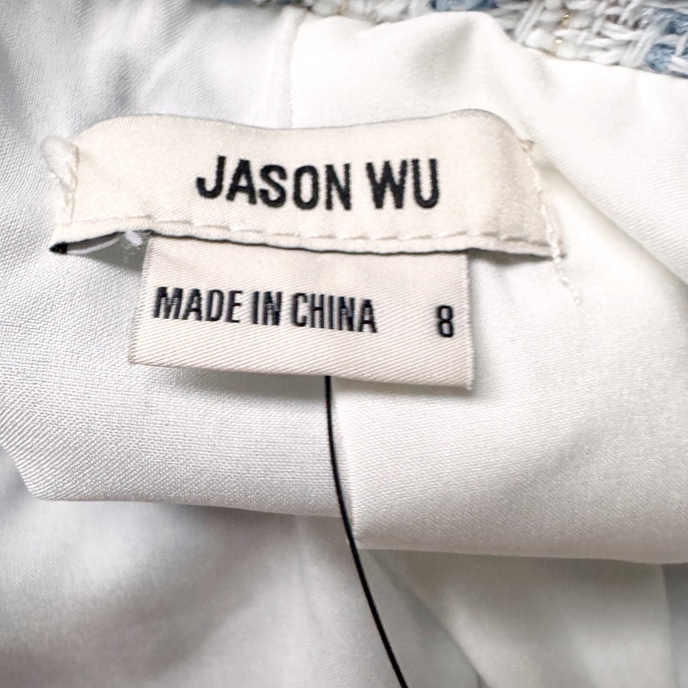 Jason Wu tweed crop plaid check blue white blazer 8 - Picture 8 of 9